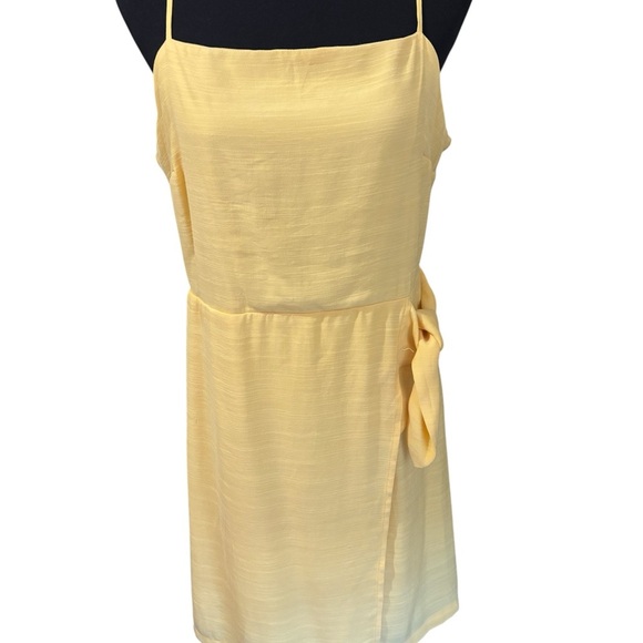 Nine West Side Tie Faux Wrap Sundress Yellow Women’s Large Adjustable Straps - Picture 1 of 11